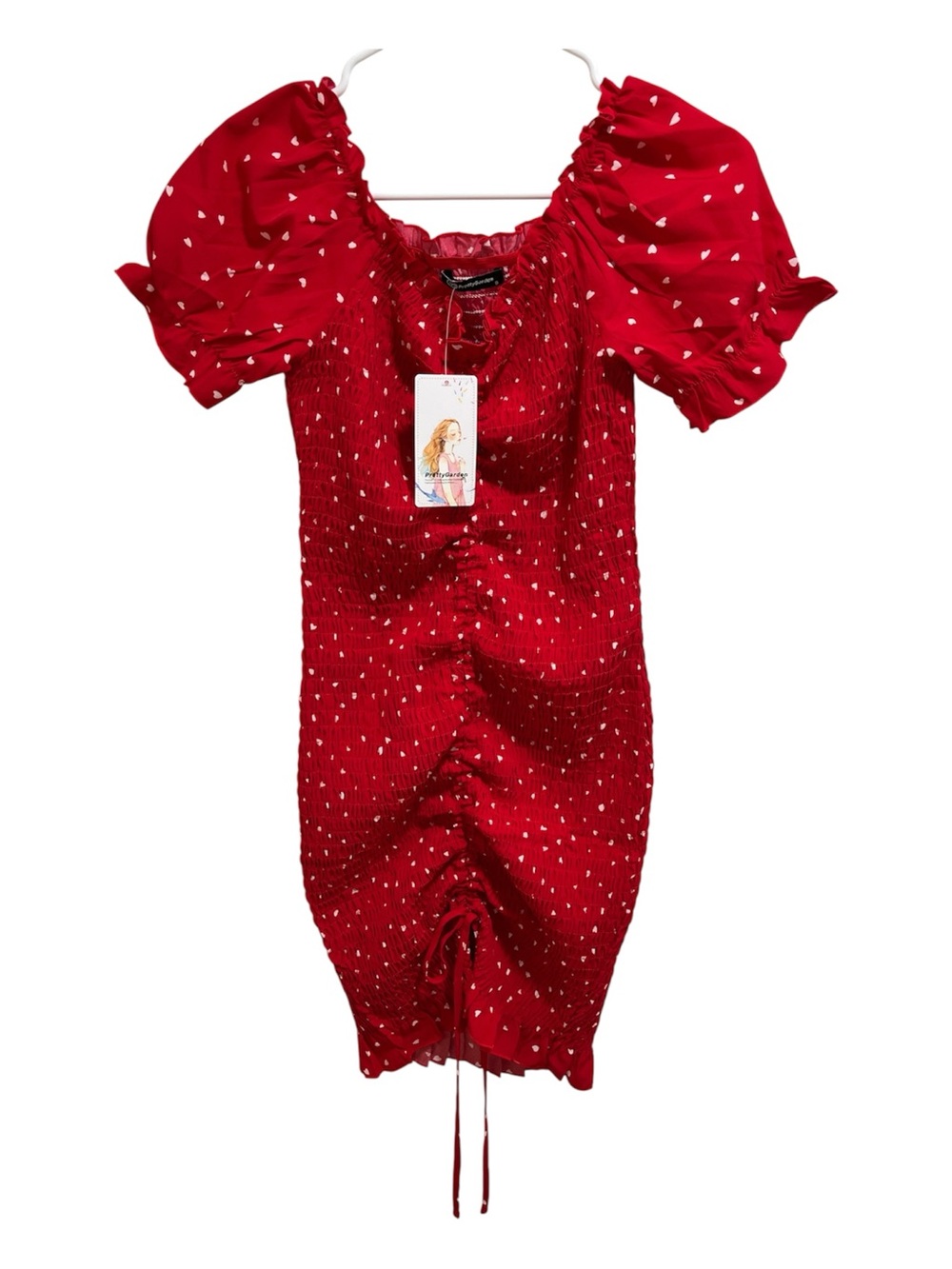 NWT PrettyGarden Red Heart Print Smocked Dress - Size S - Romantic Boho